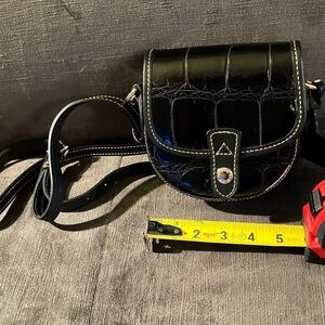 Dooney & Burke Black Mini Croc-Embossed Leather Crossbody Bag